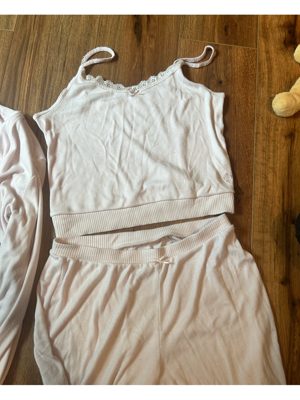 Light Pink Ribbed Waist Pajama Set 3 piece set